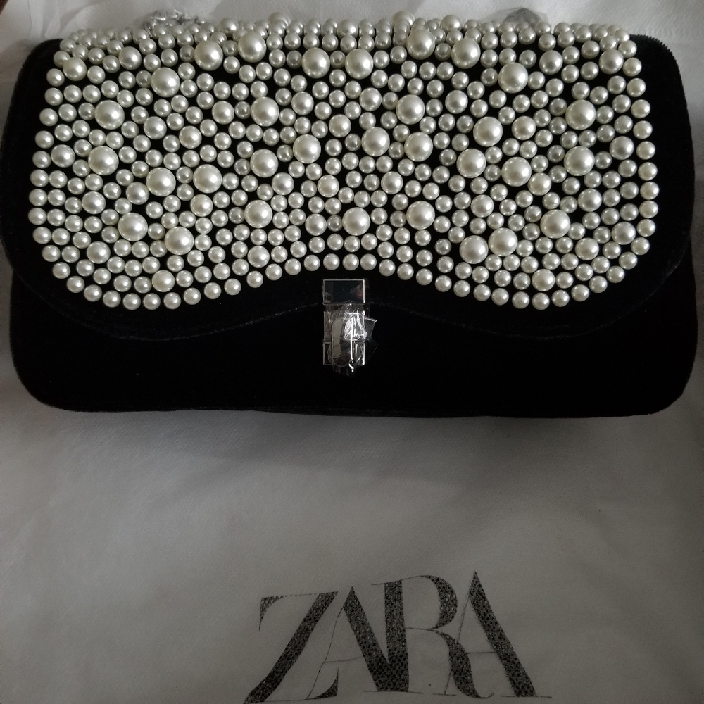 Zara Suede Pearl Flap Beaded Crossbody